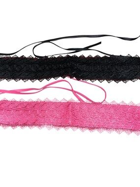 Lace Trim belt Set - Black & Pink